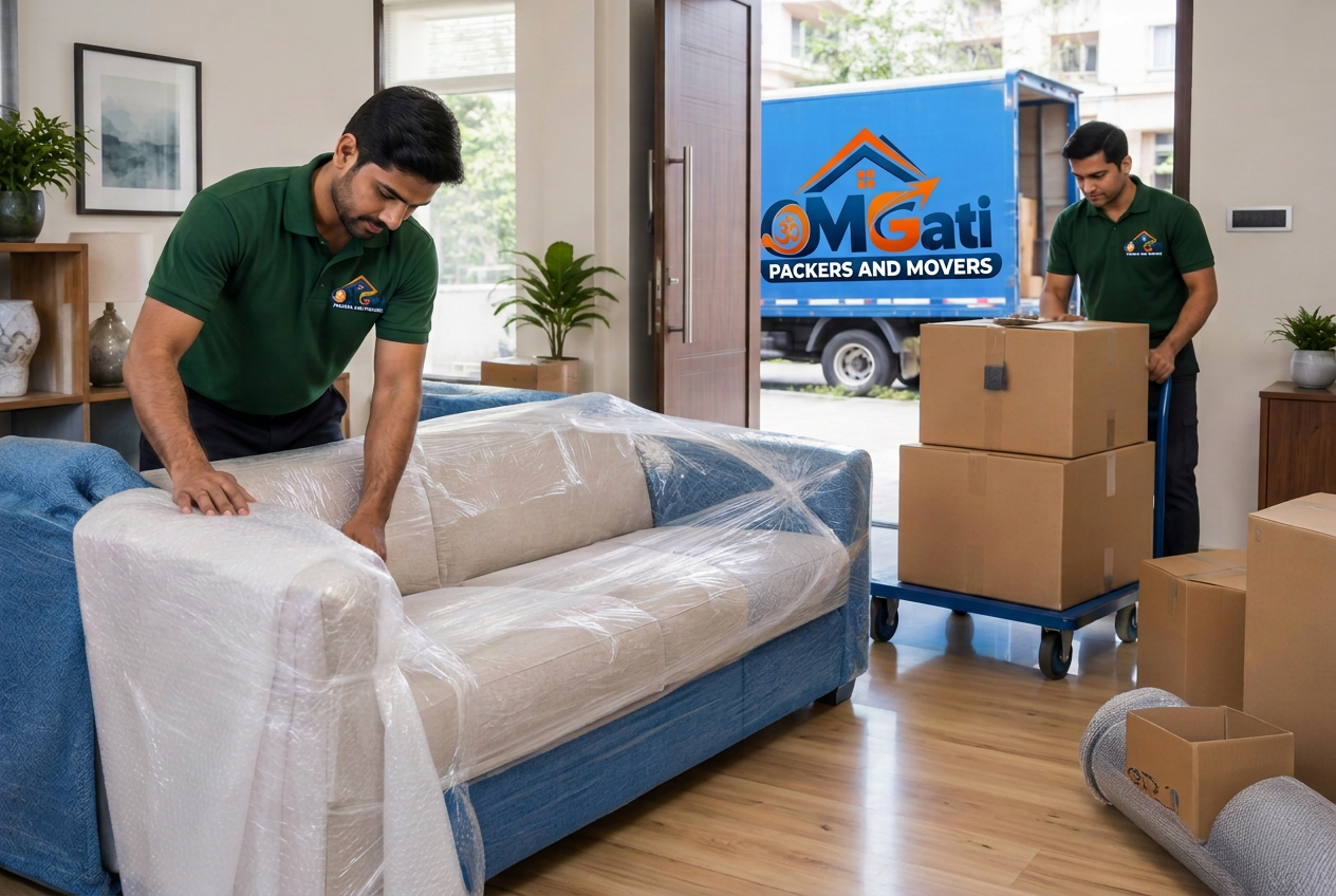 Illustration of careful furniture packing for a move in Chennai